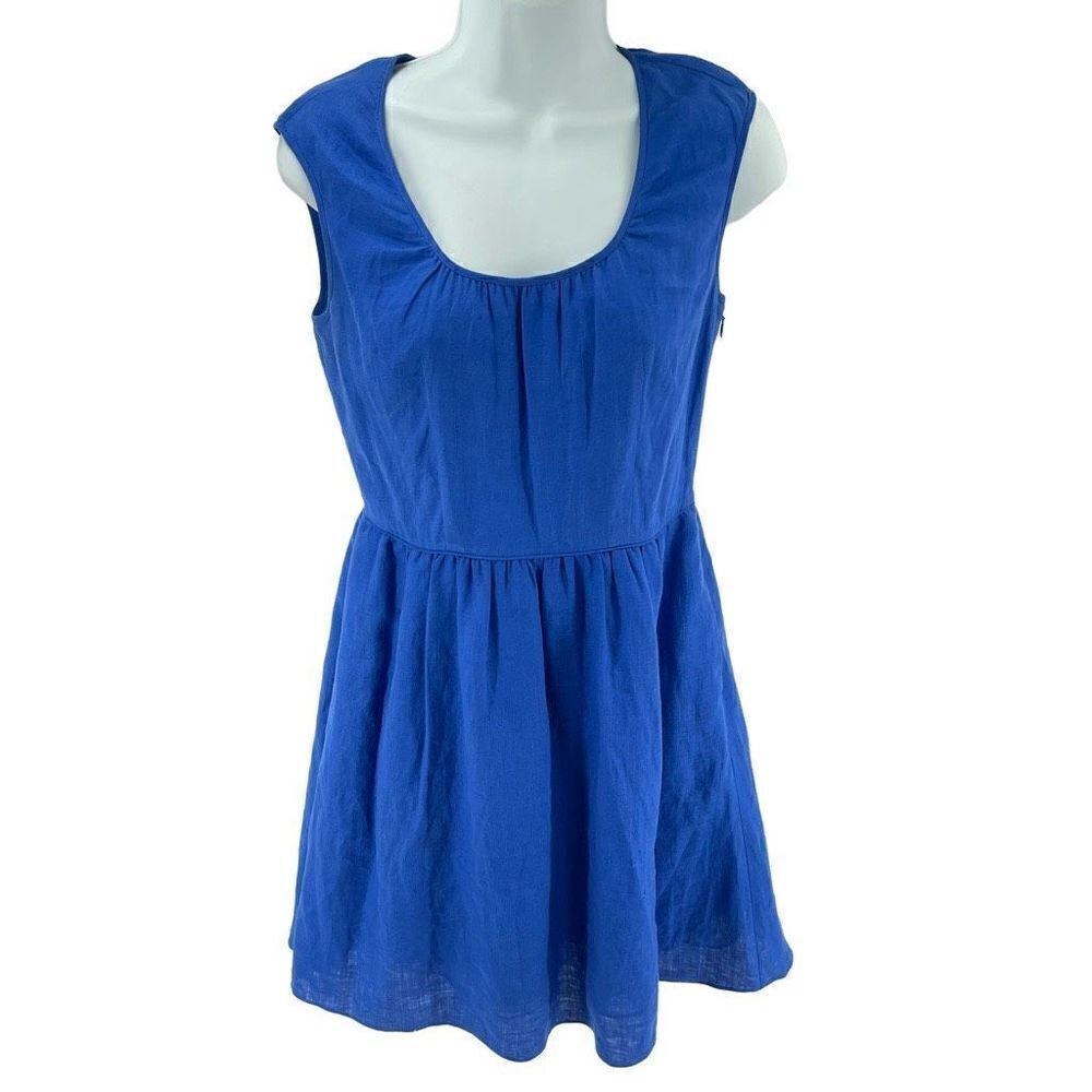 J crew Women's Linen Blue Side Zip Mini Dress Size 2